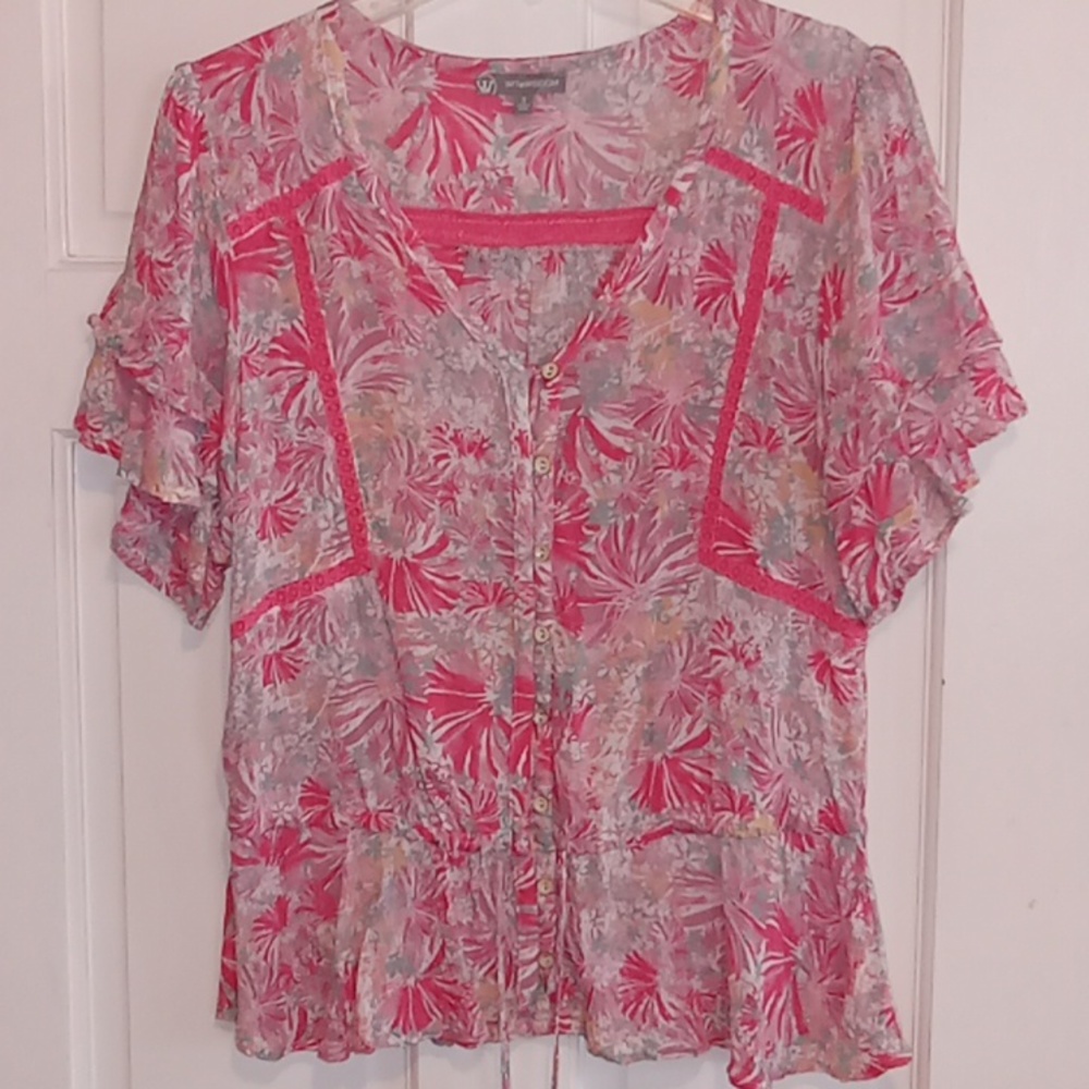 Wit &Wisdom Pink Floral V-neck Top, Size S, like new